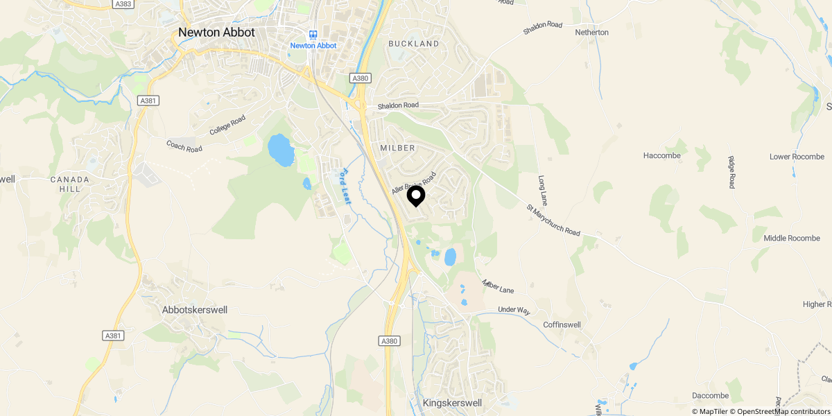 Approximate location of Aller Park Road, Newton Abbot, TQ12 4NQ