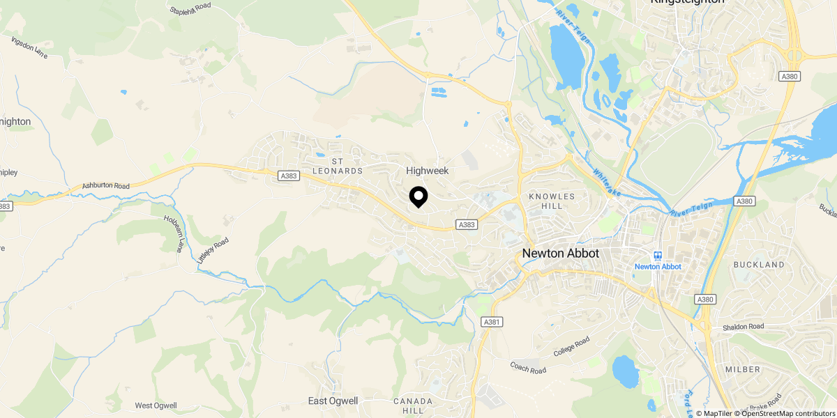 Approximate location of Ashmill Court, Newton Abbot, TQ12 1SQ