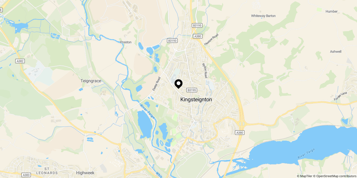 Approximate location of Chudleigh Road, Kingsteignton
