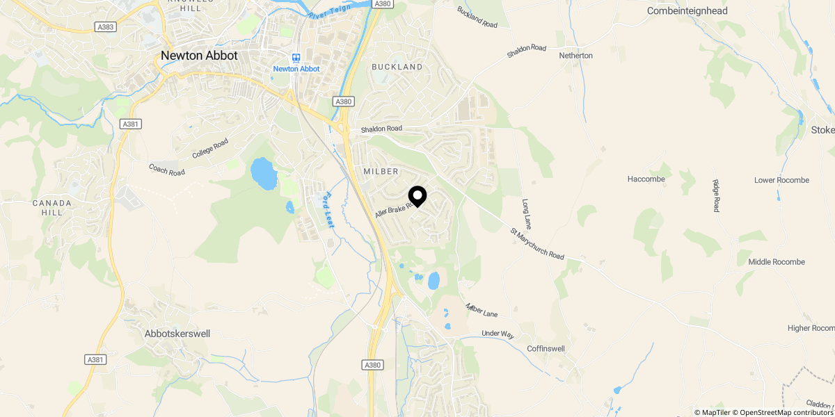 Approximate location of Oak Tree Drive, Newton Abbot, TQ12 4NN