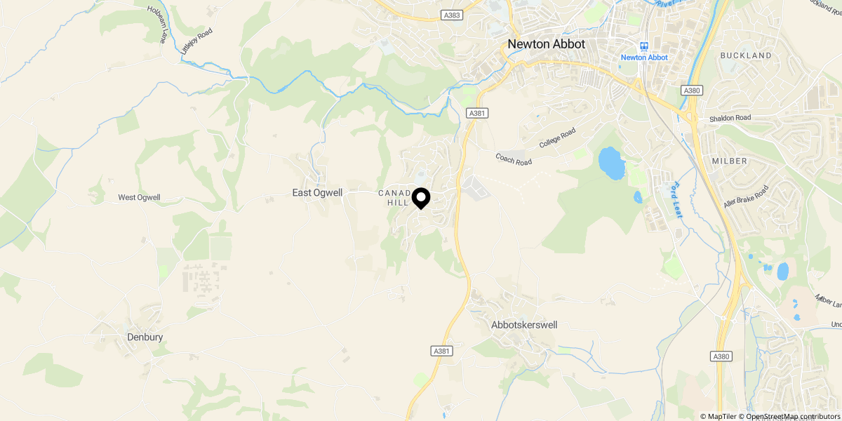 Approximate location of Rowan Close, Ogwell