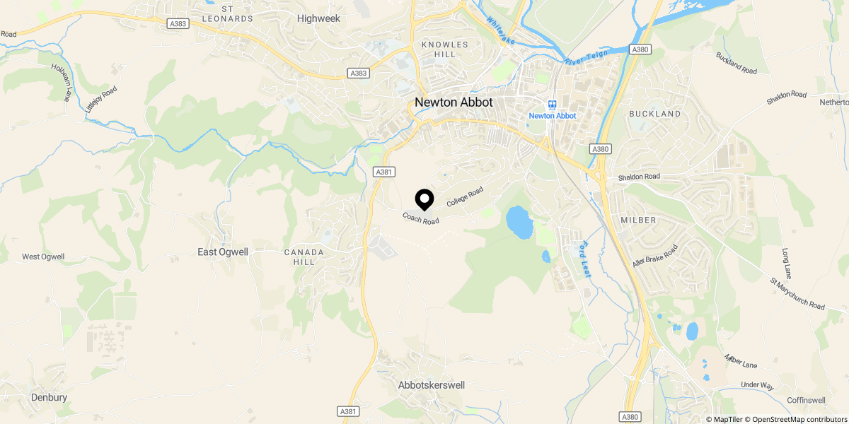 Approximate location of Coach Road, Newton Abbot