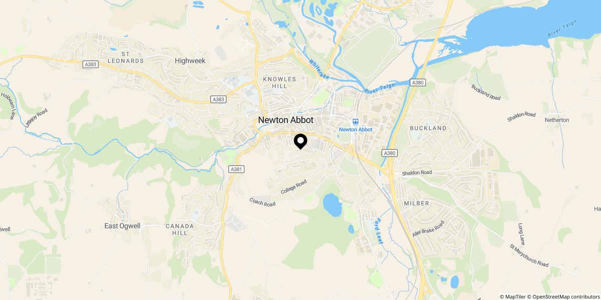 Approximate location of Webster Close, Newton Abbot, TQ12 1GL