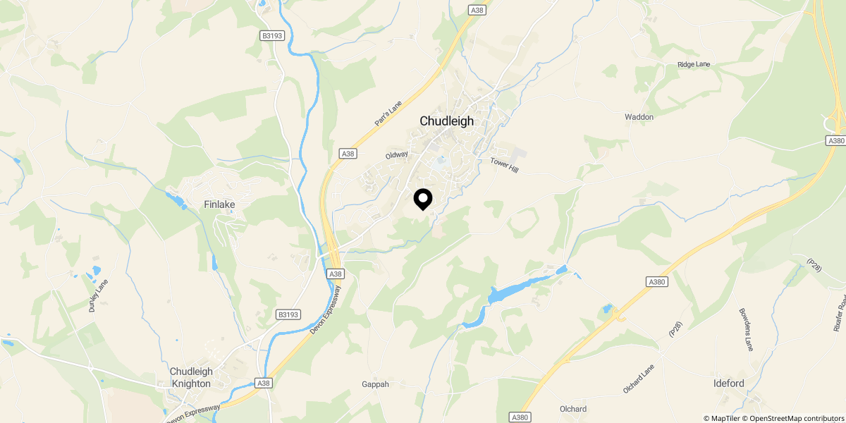 Approximate location of Palace Meadow, Chudleigh