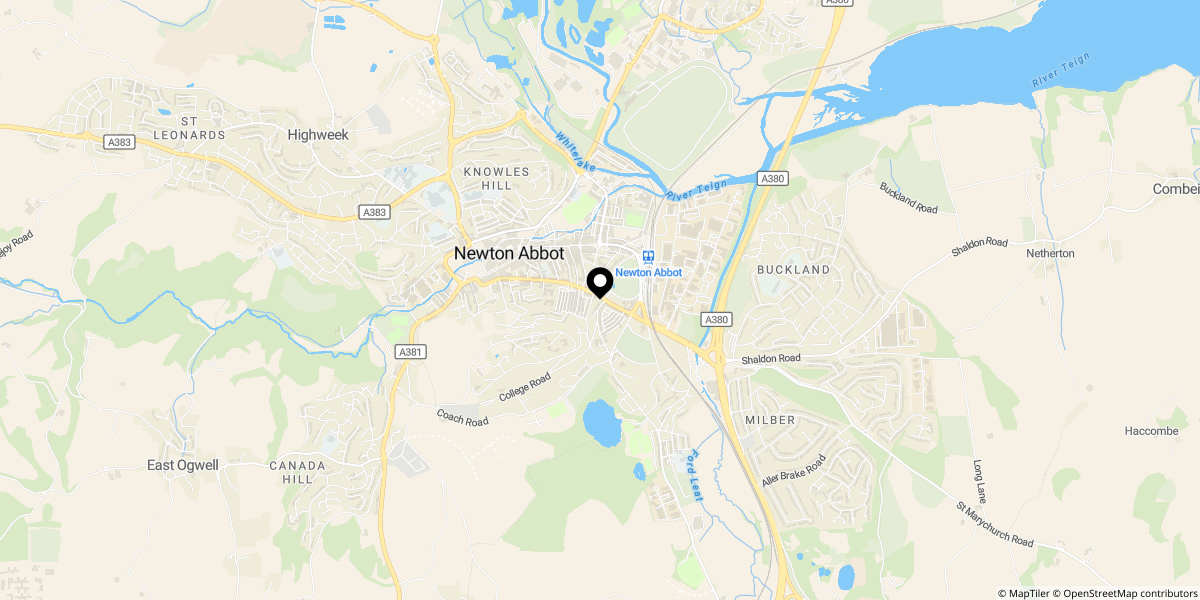 Approximate location of Church Road, Newton Abbot, TQ12 1AL